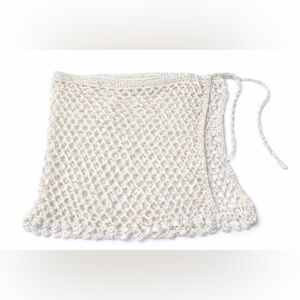 Handmade Ivory Crochet Mid-Thigh Skirt / fBeach Cover-Up with Subtle Shimmer
